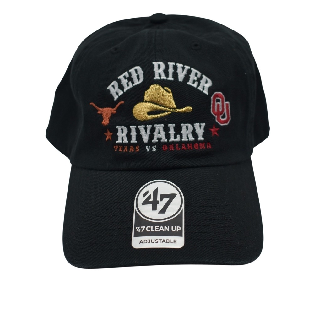 '47 Brand Red River Rivalry Texas Oklahoma Clean Up Adjustable Hat Cap Black NWT